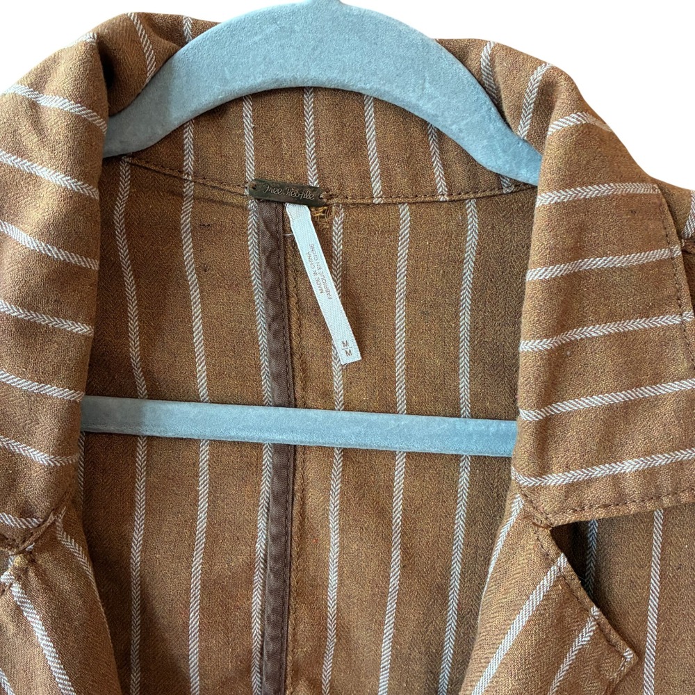 Free People Pinstripe Blazer Womens Size Medium Brown Good Cotton Oversized B217 - Picture 2 of 9